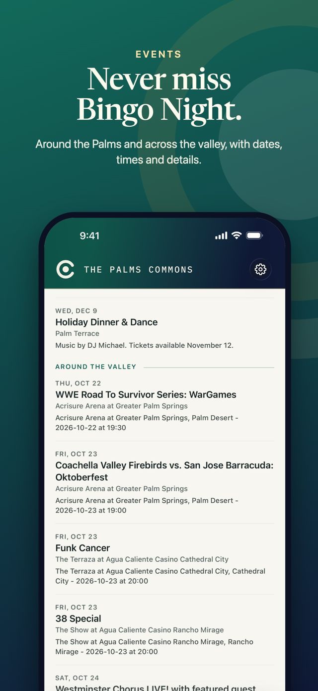 Events around the Palms and across the valley